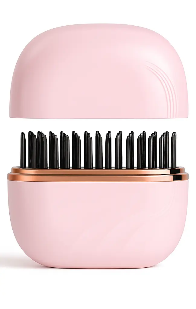 SilkFlow Mini wireless hair straightening comb front view – compact ceramic heated brush for smooth, frizz-free styling